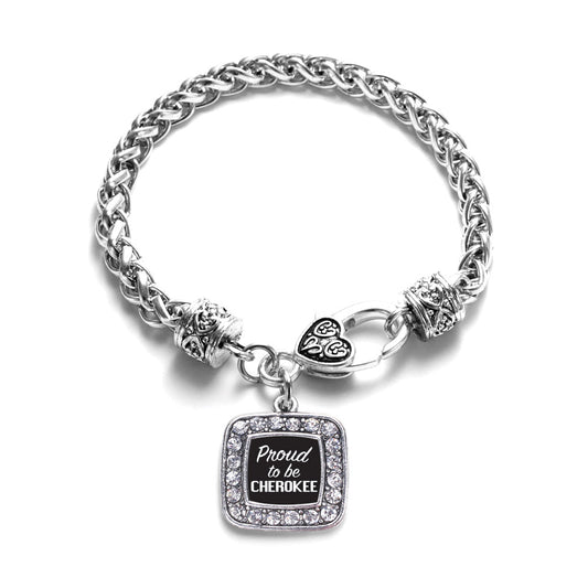 Silver Proud To Be Cherokee Square Charm Braided Bracelet