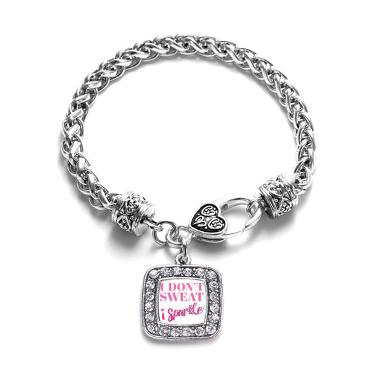 Silver I Don't Sweat, I Sparkle Square Charm Braided Bracelet