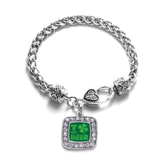 Silver I Love Beer Square Charm Braided Bracelet