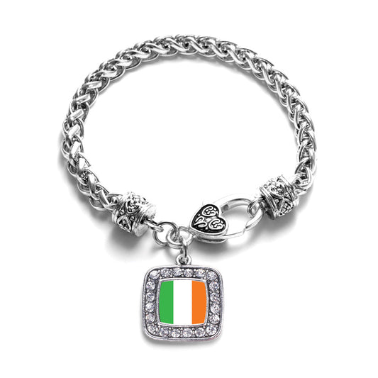 Silver Ireland Flag Square Charm Braided Bracelet