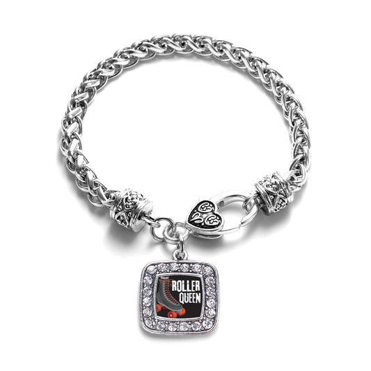 Silver Roller Queen Square Charm Braided Bracelet