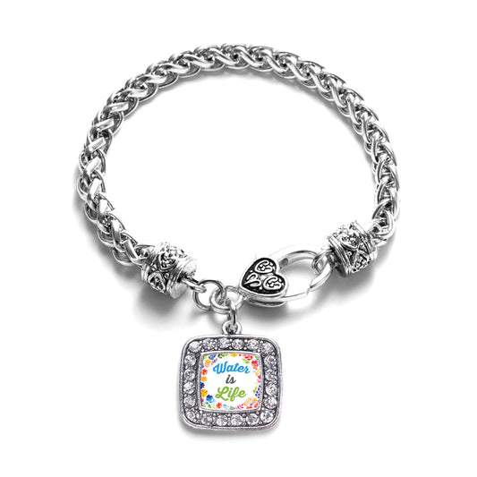 Silver Water Is Life Square Charm Braided Bracelet