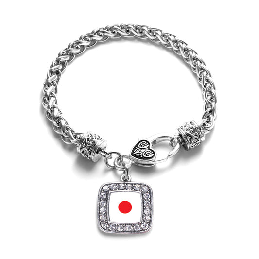 Silver Japan Flag Square Charm Braided Bracelet