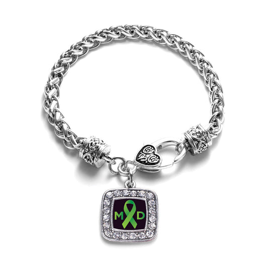 Silver Muscular Dystrophy Square Charm Braided Bracelet