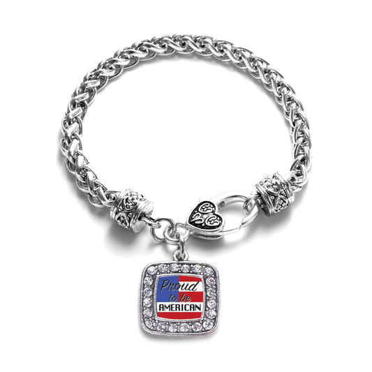 Silver Proud to be American Square Charm Braided Bracelet