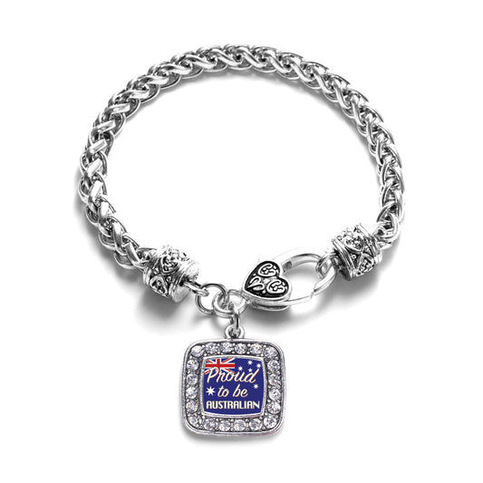 Silver Proud to be Australian Square Charm Braided Bracelet