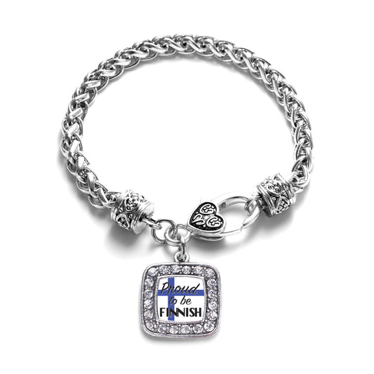 Silver Proud to be Finnish Square Charm Braided Bracelet