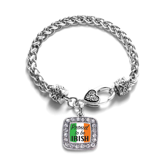 Silver Proud to be Irish Square Charm Braided Bracelet