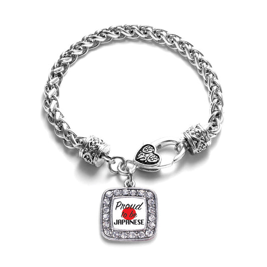Silver Proud to be Japanese Square Charm Braided Bracelet