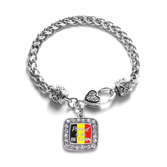Silver Proud to be Belgian Square Charm Braided Bracelet