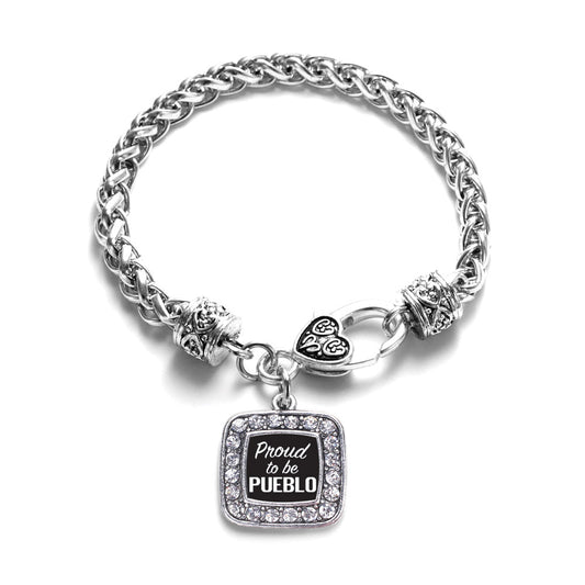 Silver Proud To Be Pueblo Square Charm Braided Bracelet