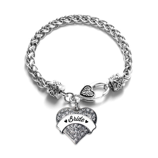 Silver Black and White Bride Pave Heart Charm Braided Bracelet