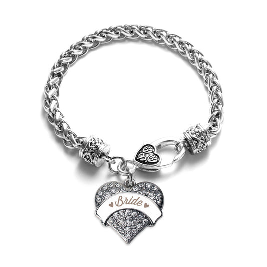 Silver Brown and White Bride Pave Heart Charm Braided Bracelet