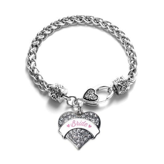 Silver Light Pink Bride Pave Heart Charm Braided Bracelet