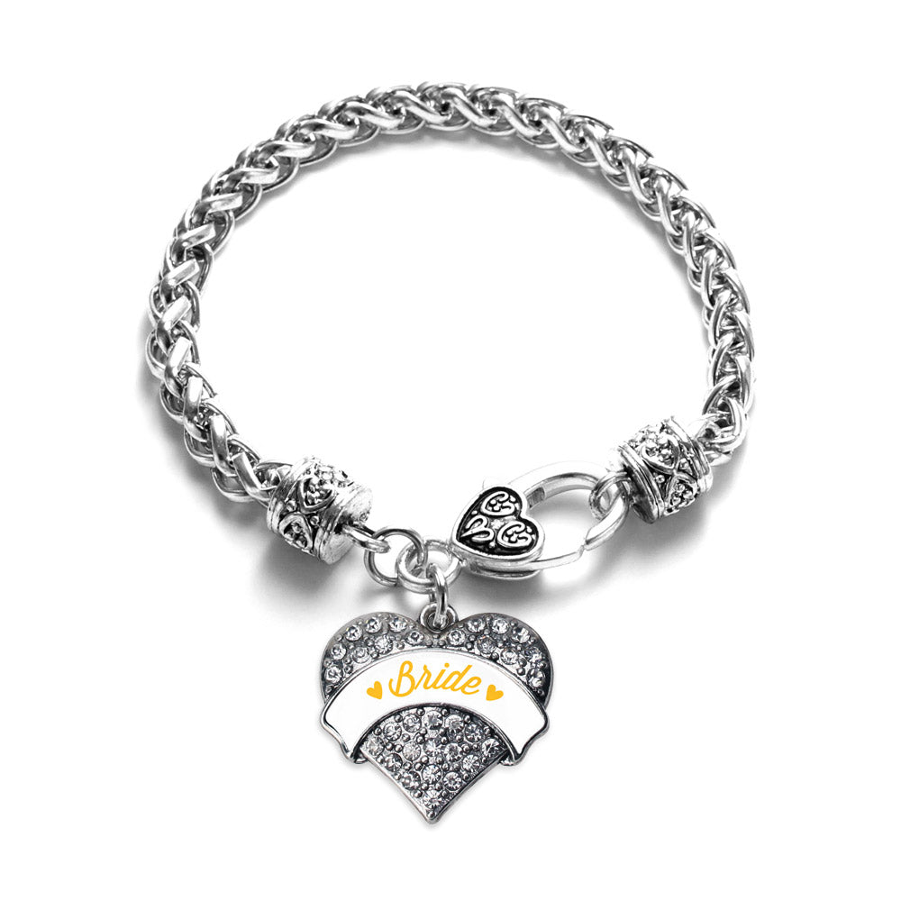 Silver Marigold Bride Pave Heart Charm Braided Bracelet