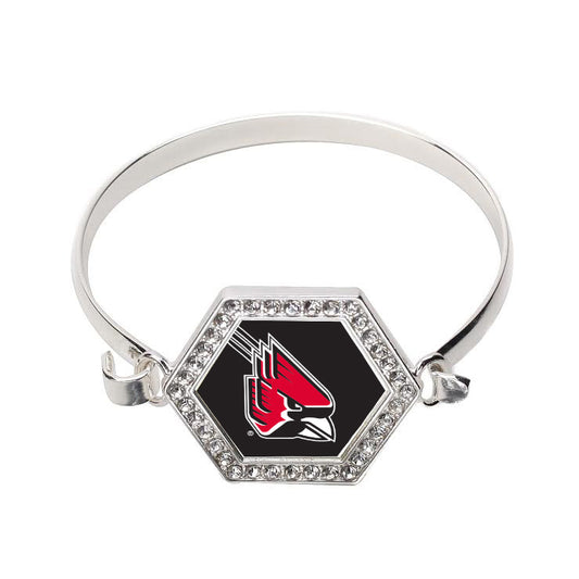 Silver Ball State University [NCAA] Hexagon Charm Bangle Bracelet