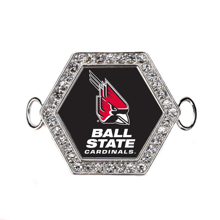 Silver Ball State University [NCAA] Hexagon Charm Bangle Bracelet