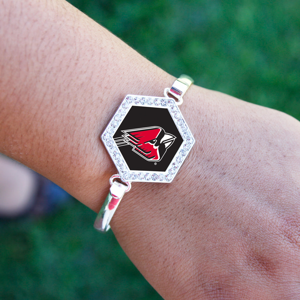 Silver Ball State University [NCAA] Hexagon Charm Bangle Bracelet