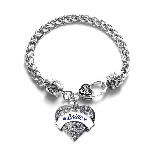 Silver Navy Blue Bride Pave Heart Charm Braided Bracelet