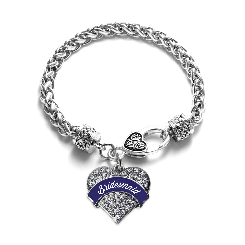 Silver Navy Blue Bridesmaid Pave Heart Charm Braided Bracelet