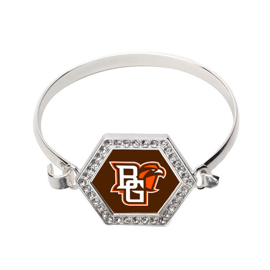 Silver Bowling Green University [NCAA] Hexagon Charm Bangle Bracelet