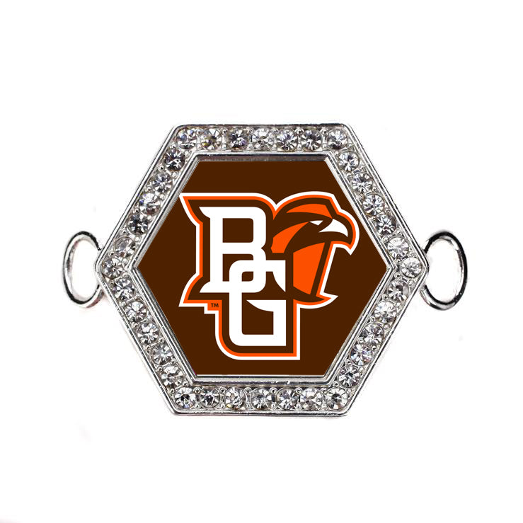 Silver Bowling Green University [NCAA] Hexagon Charm Bangle Bracelet