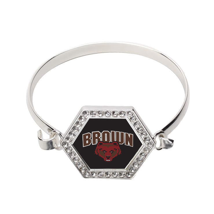 Silver Brown University [NCAA] Hexagon Charm Bangle Bracelet