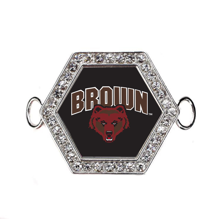 Silver Brown University [NCAA] Hexagon Charm Bangle Bracelet