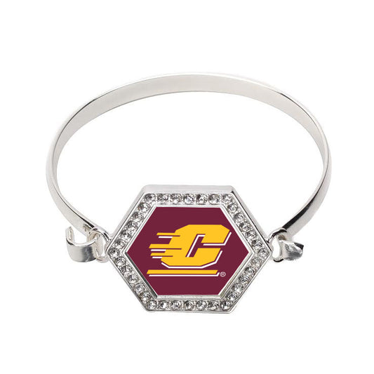 Silver Central Michigan University [NCAA] Hexagon Charm Bangle Bracelet