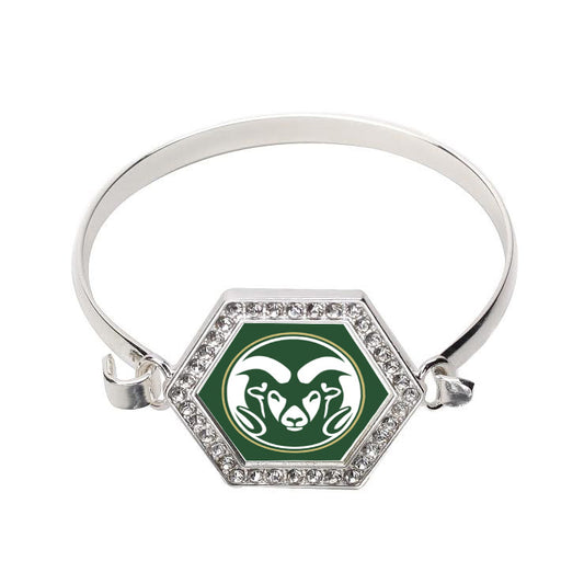 Silver Colorado State University [NCAA] Hexagon Charm Bangle Bracelet