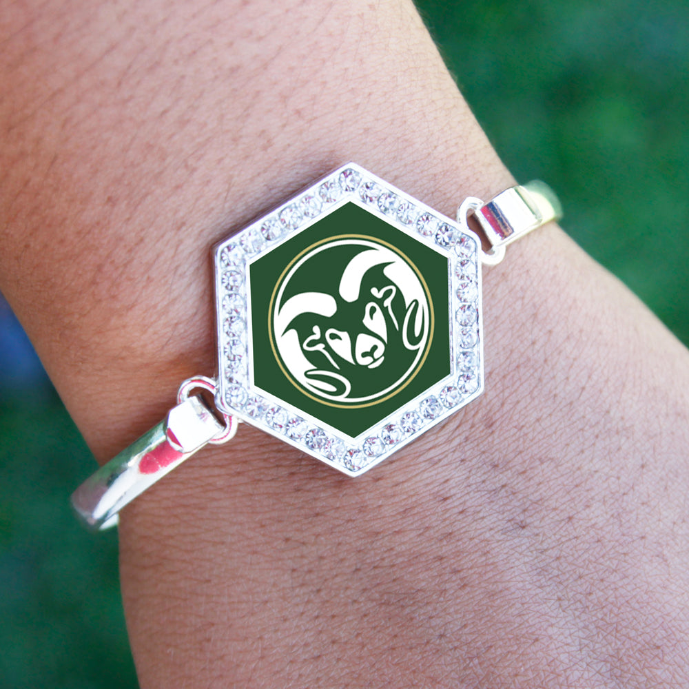 Silver Colorado State University [NCAA] Hexagon Charm Bangle Bracelet