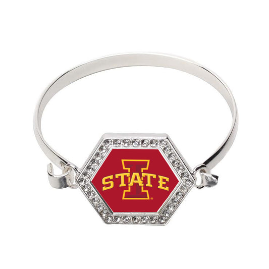 Silver Iowa State University [NCAA] Hexagon Charm Bangle Bracelet