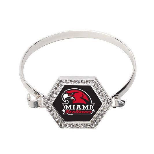 Silver Miami University [NCAA] Hexagon Charm Bangle Bracelet