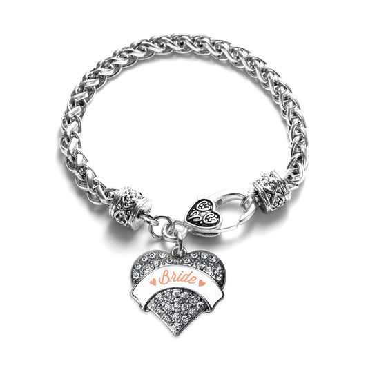 Silver Peach Bride Pave Heart Charm Braided Bracelet