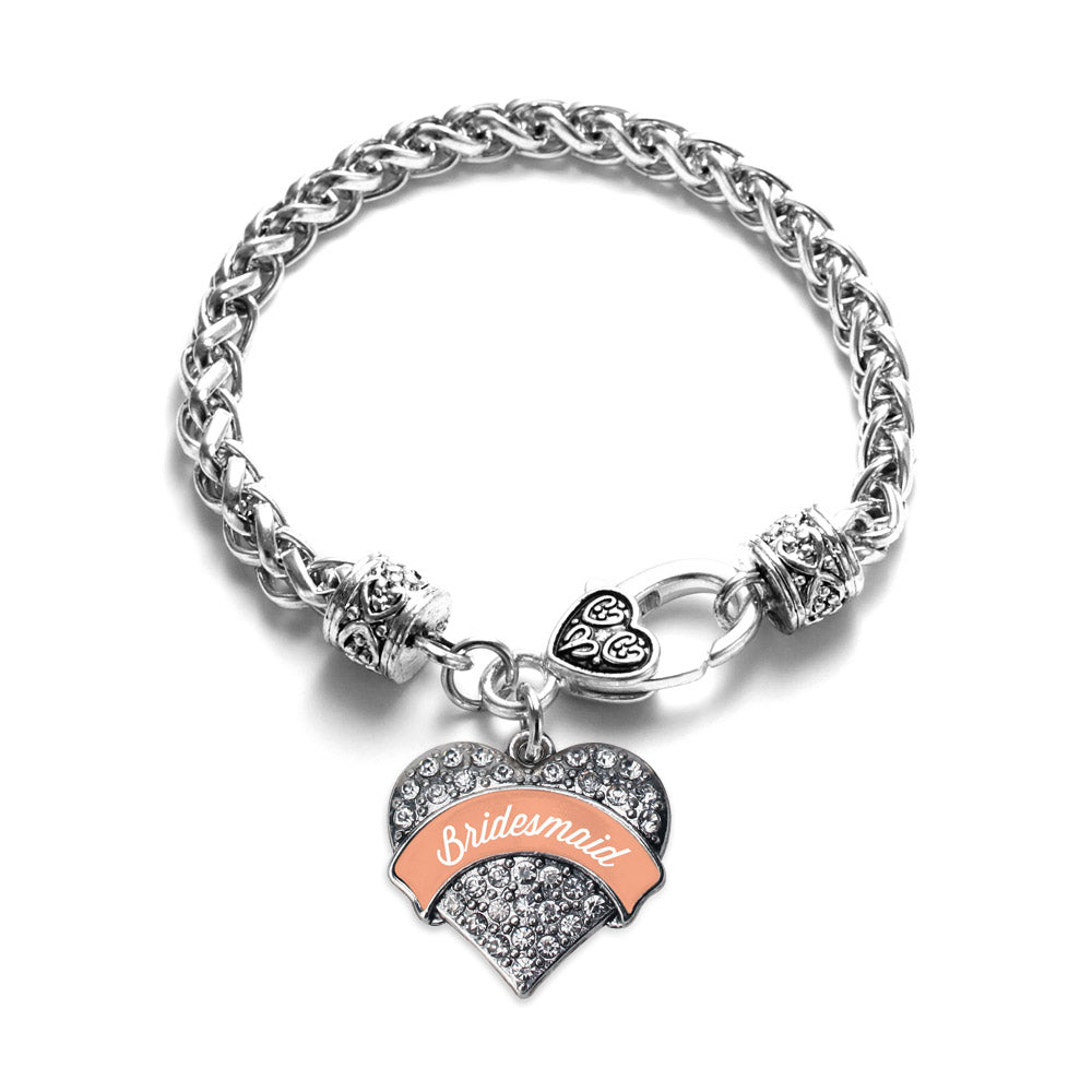 Silver Peach Bridesmaid Pave Heart Charm Braided Bracelet