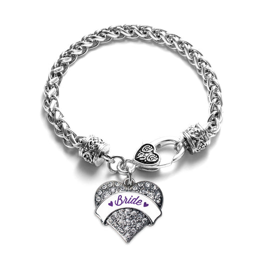 Silver Purple Bride Pave Heart Charm Braided Bracelet