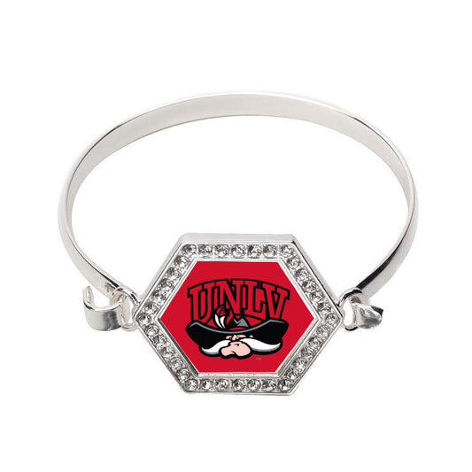 Silver University of Las Vegas [NCAA] Hexagon Charm Bangle Bracelet