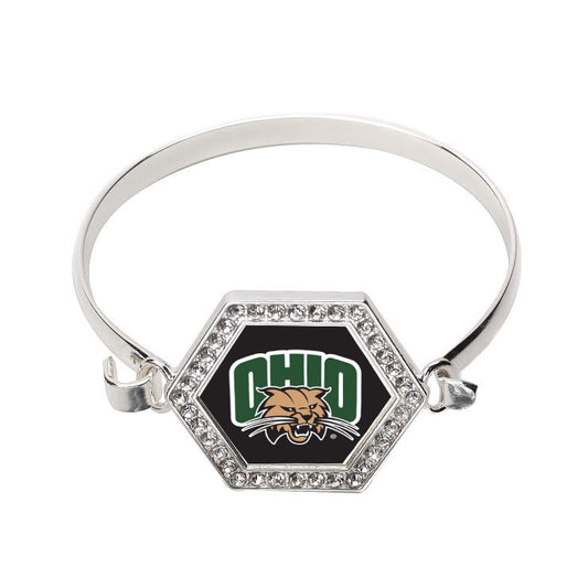 Silver Ohio University [NCAA] Hexagon Charm Bangle Bracelet