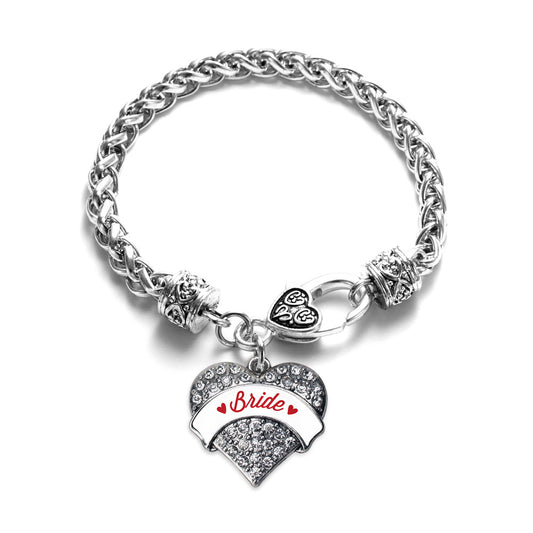 Silver Red Bride Pave Heart Charm Braided Bracelet