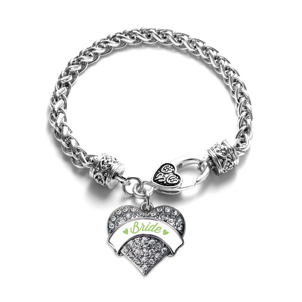 Silver Sage Green Bride Pave Heart Charm Braided Bracelet