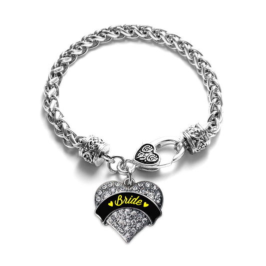 Silver Yellow Bride Pave Heart Charm Braided Bracelet