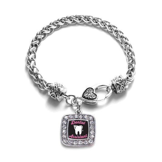 Silver Dental Assistant Square Charm Braided Bracelet