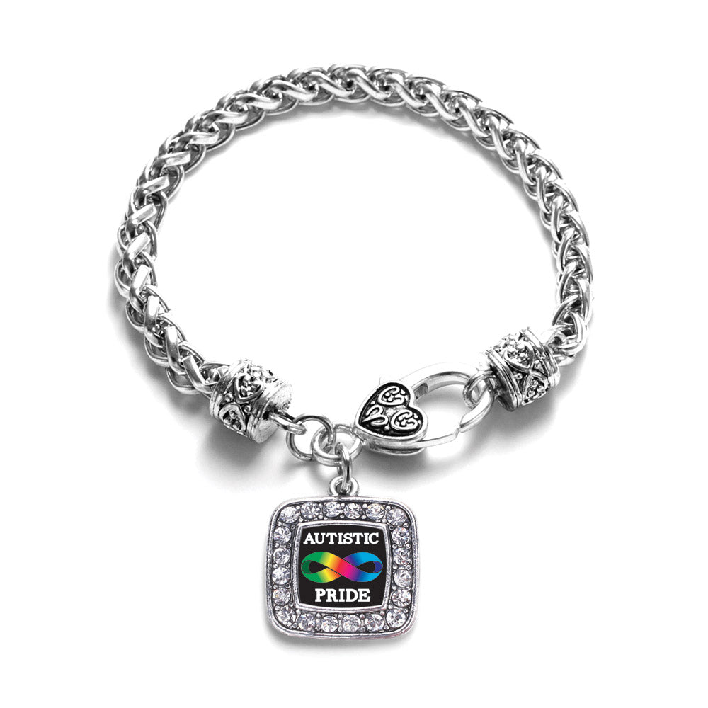 Silver Autistic Pride Square Charm Braided Bracelet