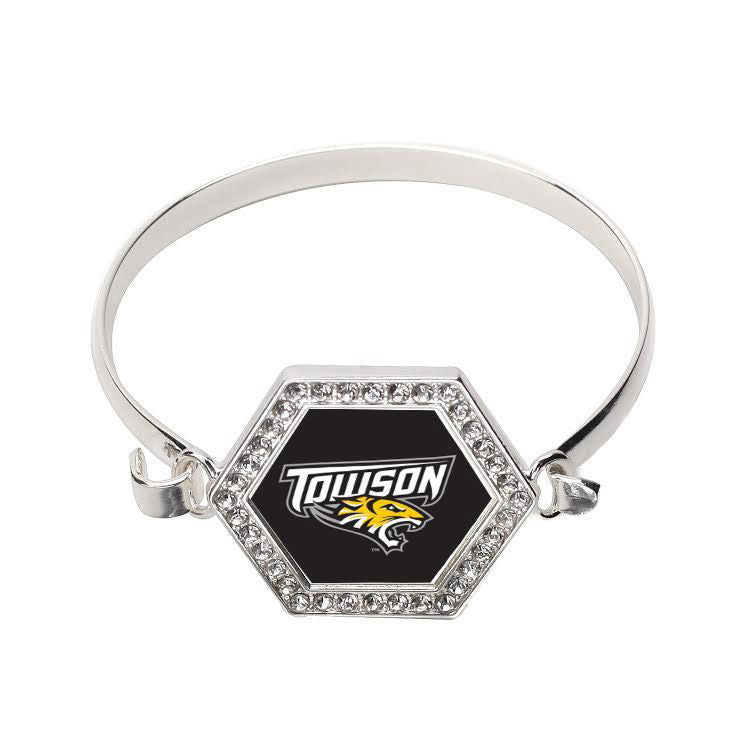 Silver Towson University [NCAA] Hexagon Charm Bangle Bracelet