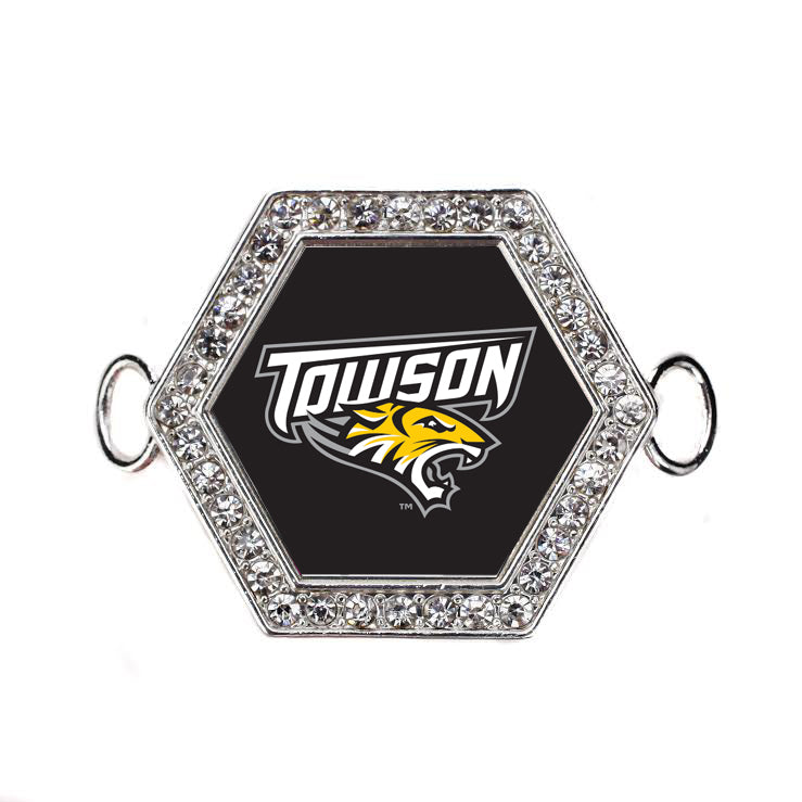 Silver Towson University [NCAA] Hexagon Charm Bangle Bracelet