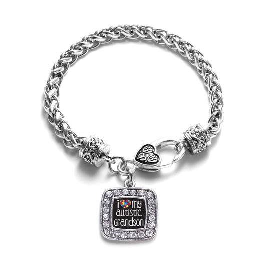 Silver I Love My Autistic Grandson Square Charm Braided Bracelet