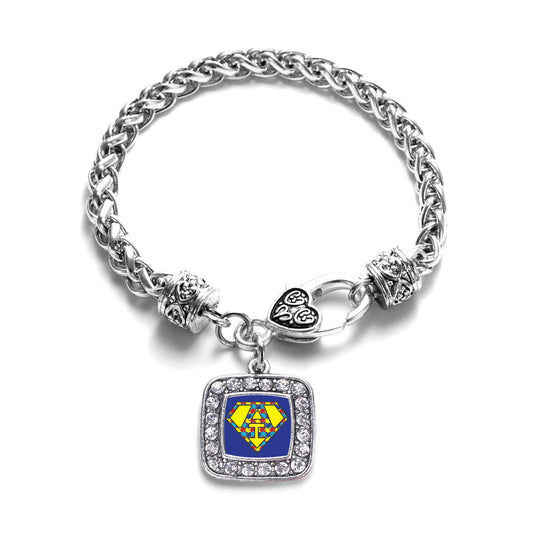 Silver Super Autism Awareness Square Charm Braided Bracelet