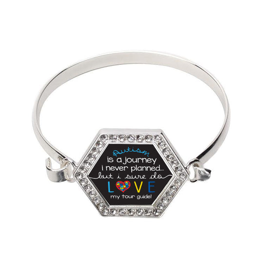 Silver The Autism Journey Hexagon Charm Bangle Bracelet