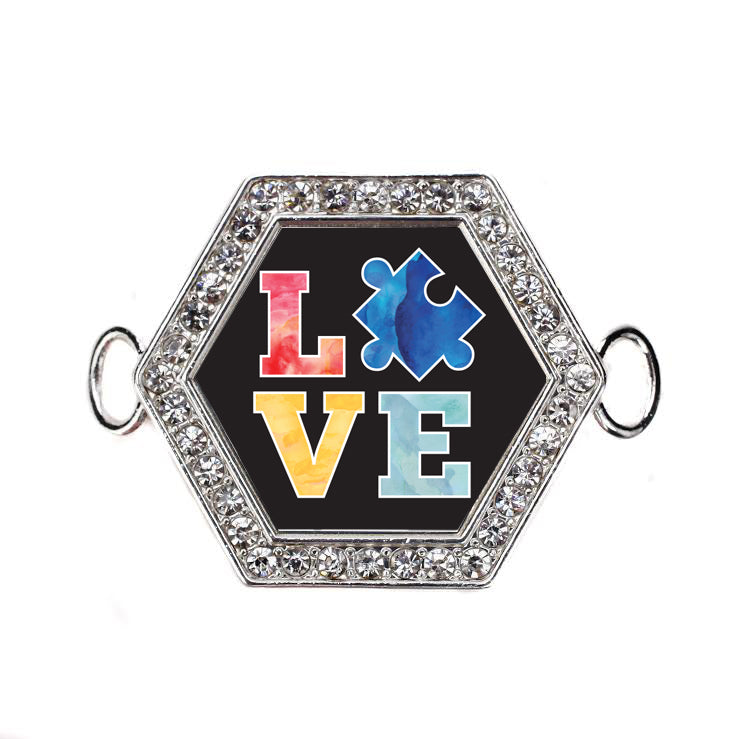 Silver Autism Love Hexagon Charm Bangle Bracelet