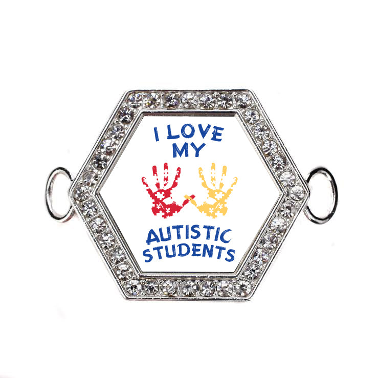 Silver Love my Autistic Students Hexagon Charm Bangle Bracelet